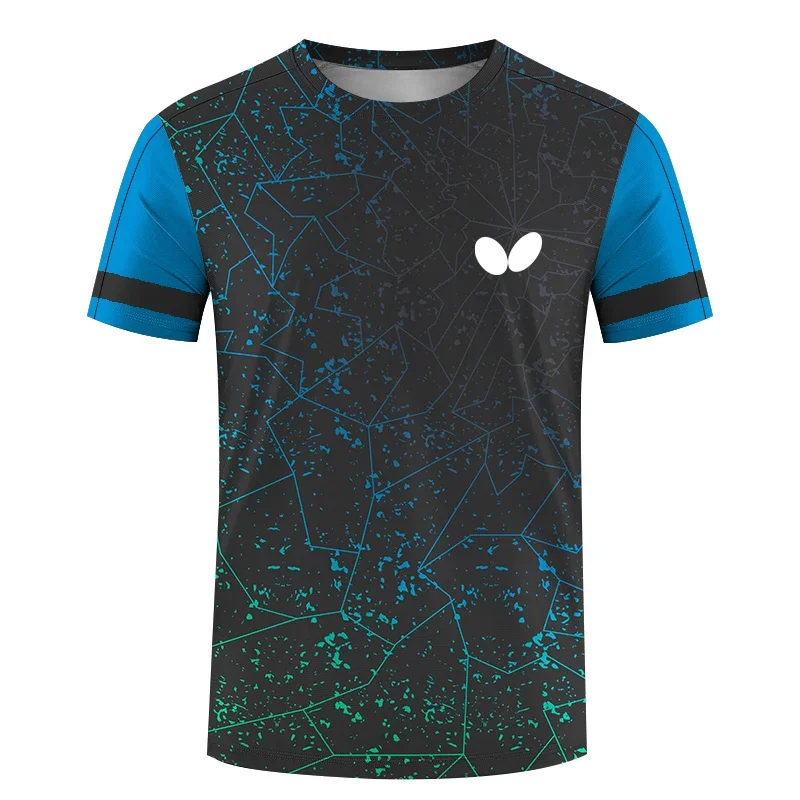 Table Tennis Jersey Butterfly - 남성용 반팔, 라운드넥 티셔츠, 3D, 속건성,